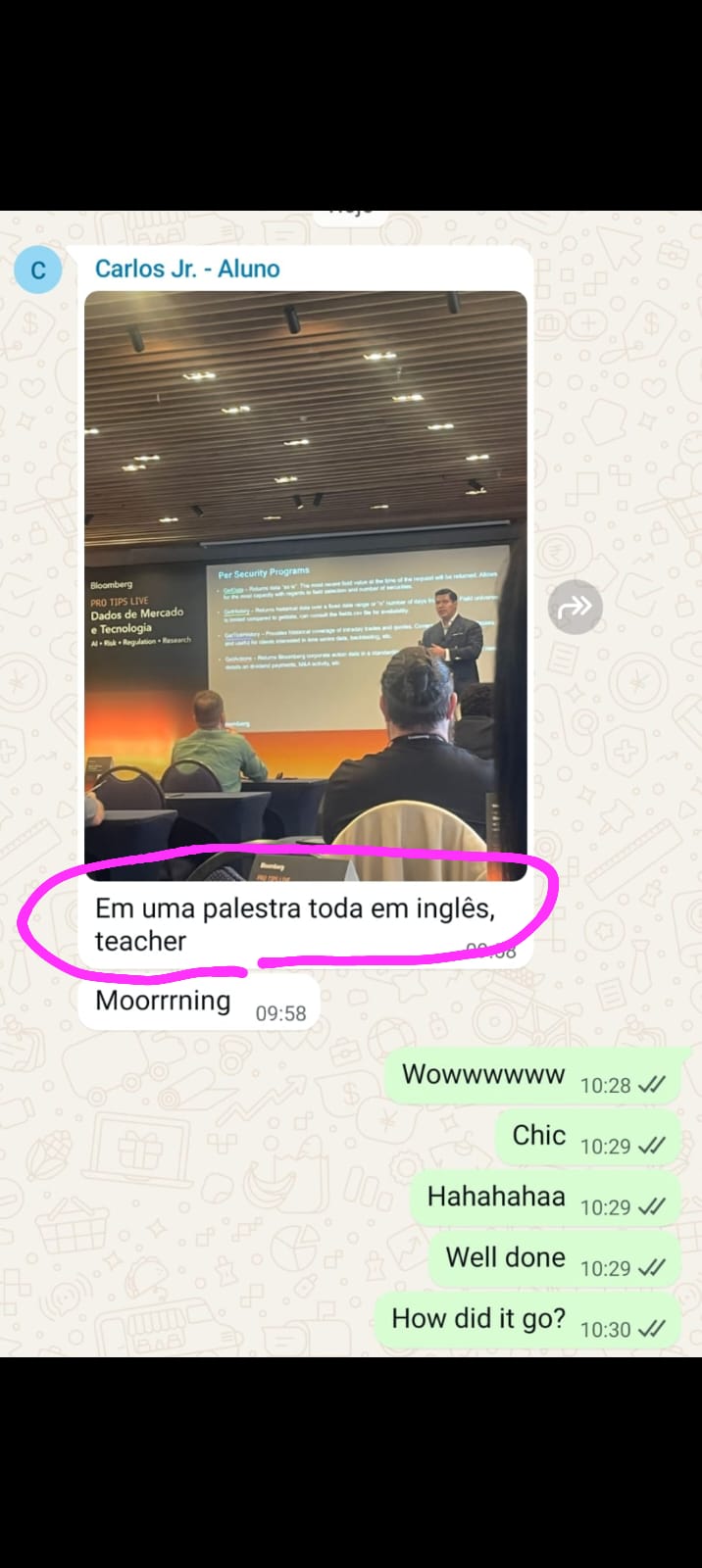Conversa no WhatsApp com depoimento real de aluno da Witty