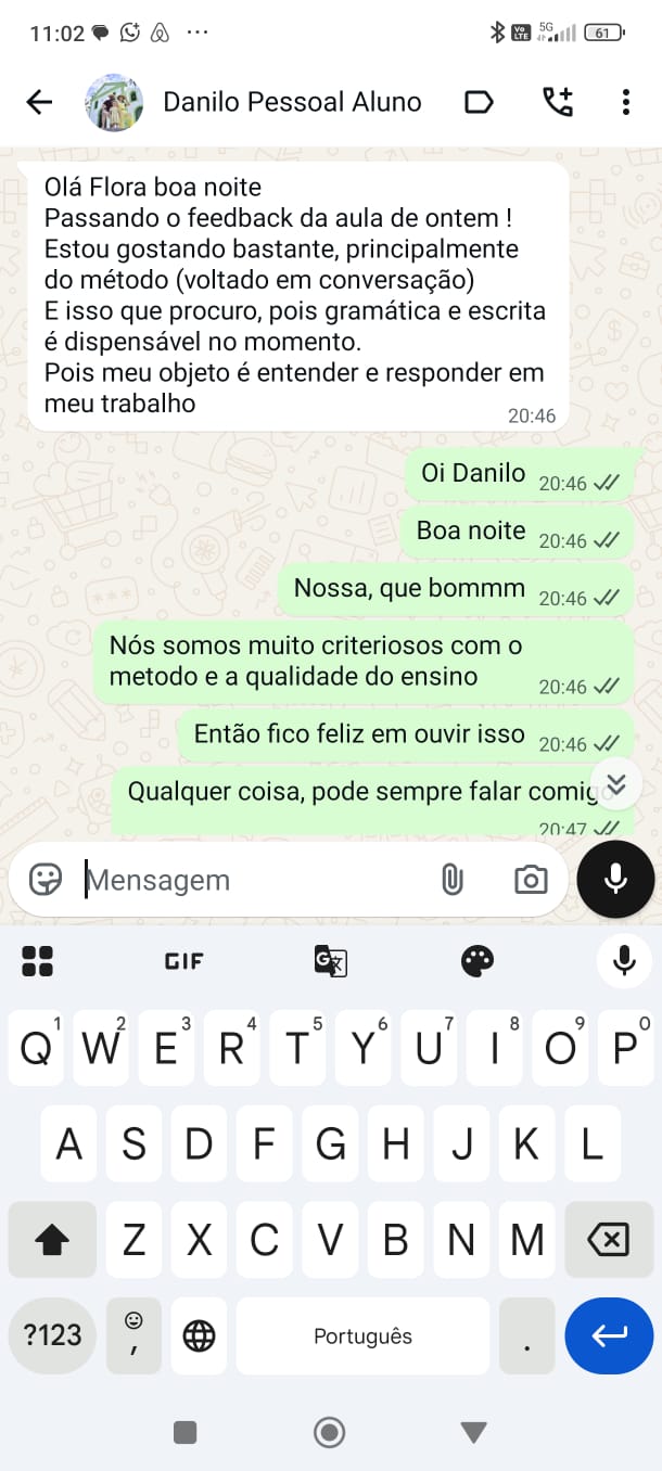 Conversa no WhatsApp com depoimento real de aluna da Witty